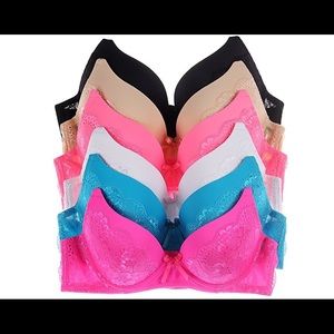 6 NWT lace push up bras in assorted colors